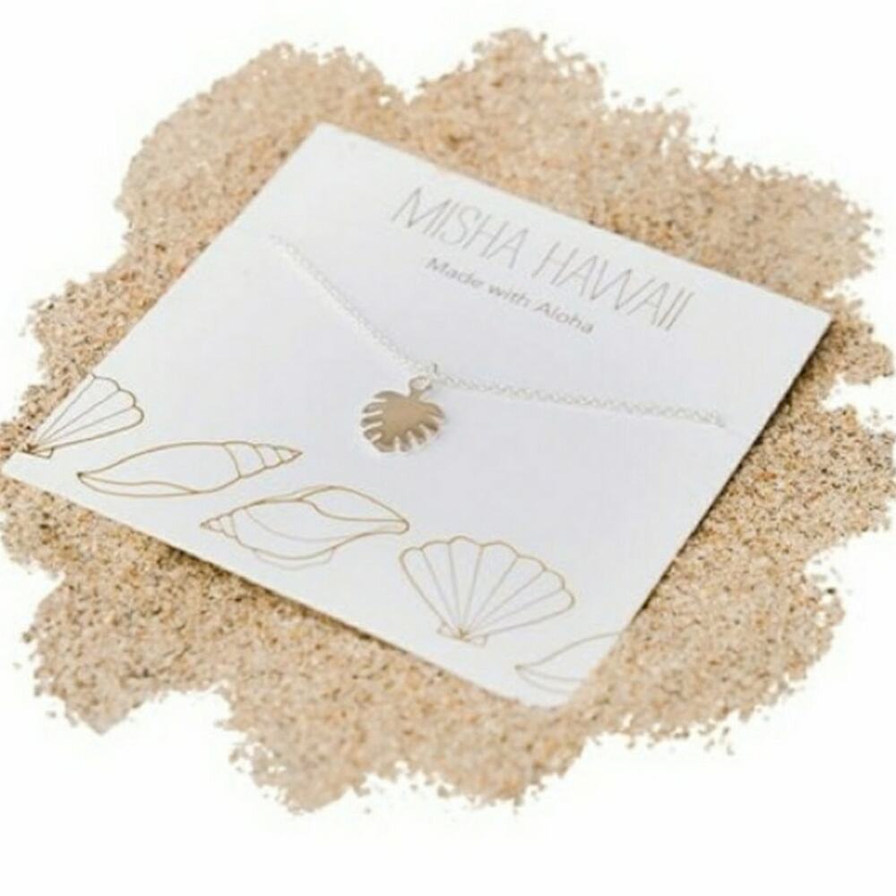Misha Hawaii Necklace Silver  Palm Leaf Pendant‎ Charm on an 18" Chain  NWT - Picture 6 of 9